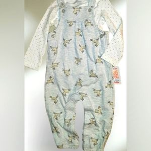 NWT Carter's J.O.Y Holiday Girls 12mo. Reindeer 2 PC Romper Overalls & Top☆